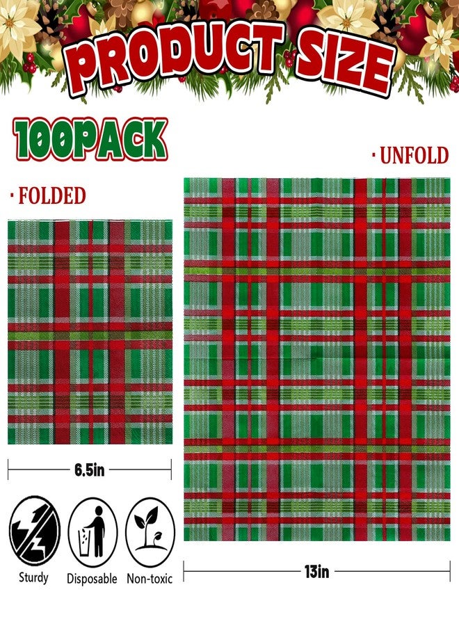Whaline 100 Pack Christmas Paper Napkins Buffalo Plaid Pattern Disposable Napkins Christmas Red Green Checkered Decorative Napkins for Holiday Dinner Party Supplies, 6.5 x 6.5 Inch - Image 2